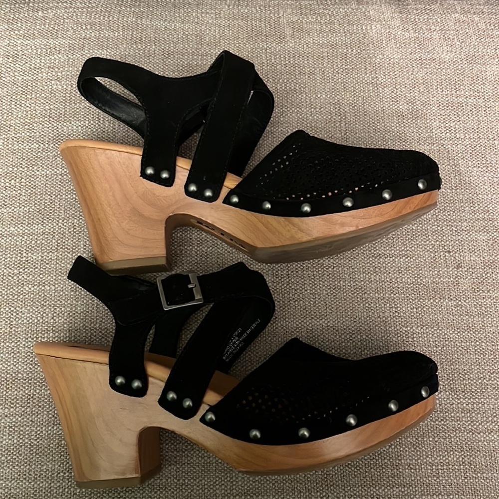 Korks sz 8 black platform wedge